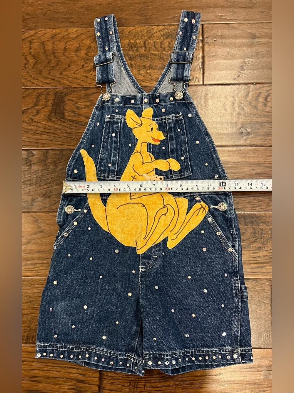 Oshkosh Girls Blue Jean Denim Overalls Kangaroo Graphic Rhinestones Size 7 CUTE - Picture 4 of 9